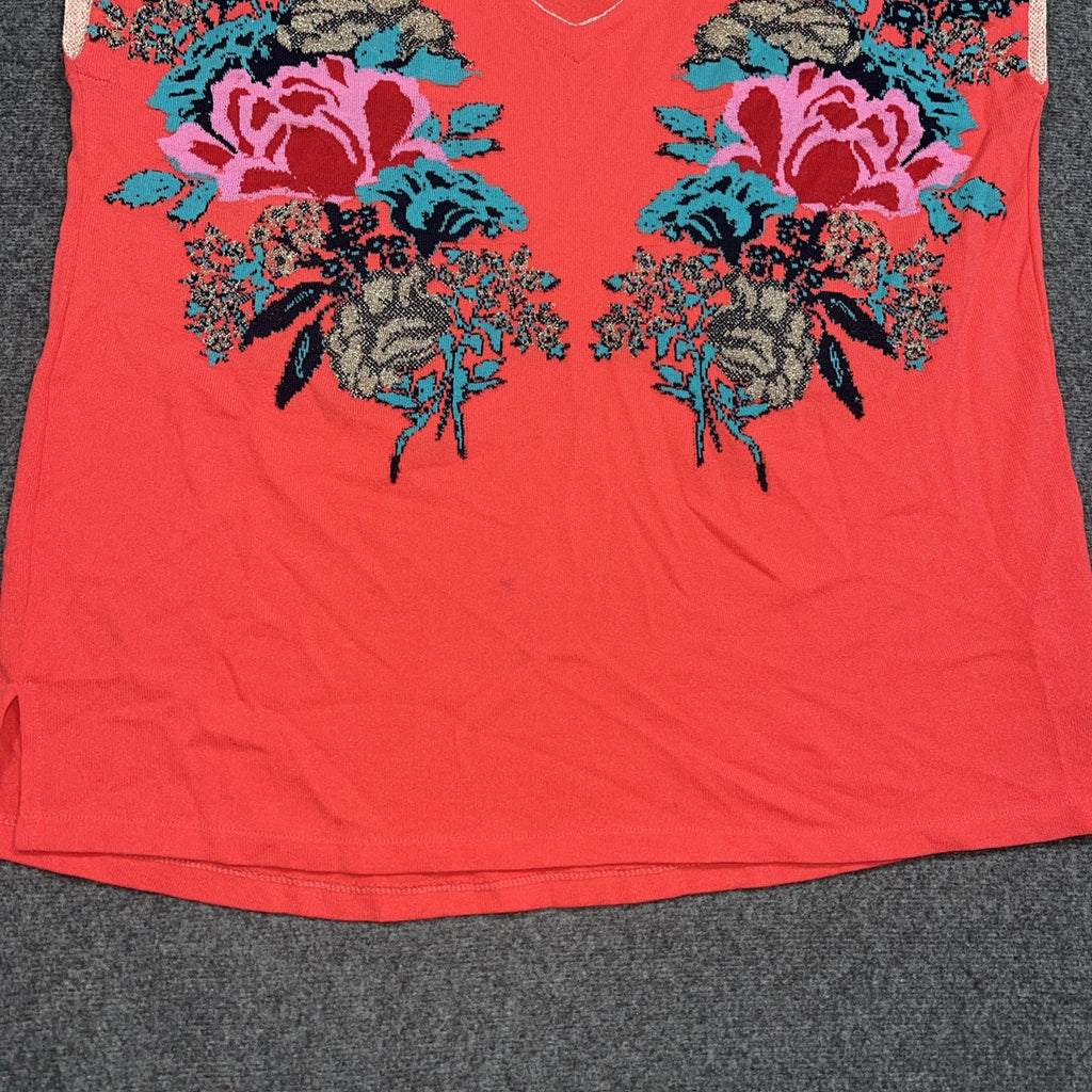 Women’s Aldo Martins Floral Knit Sweater SizeL- XL Coral Red Wool Blend