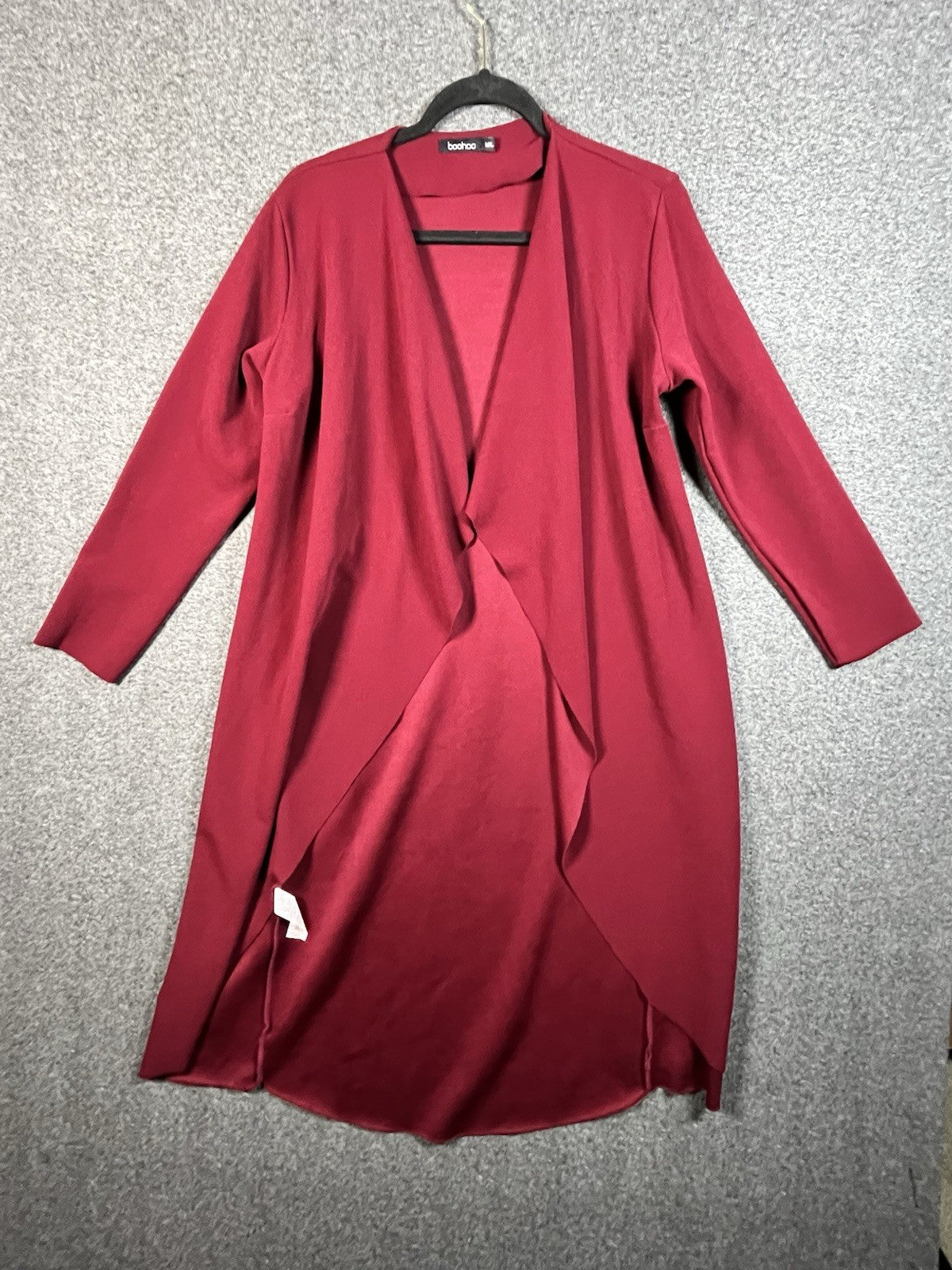Boohoo Plus Waterfall Longline Cardigan in a dark red color M/L 