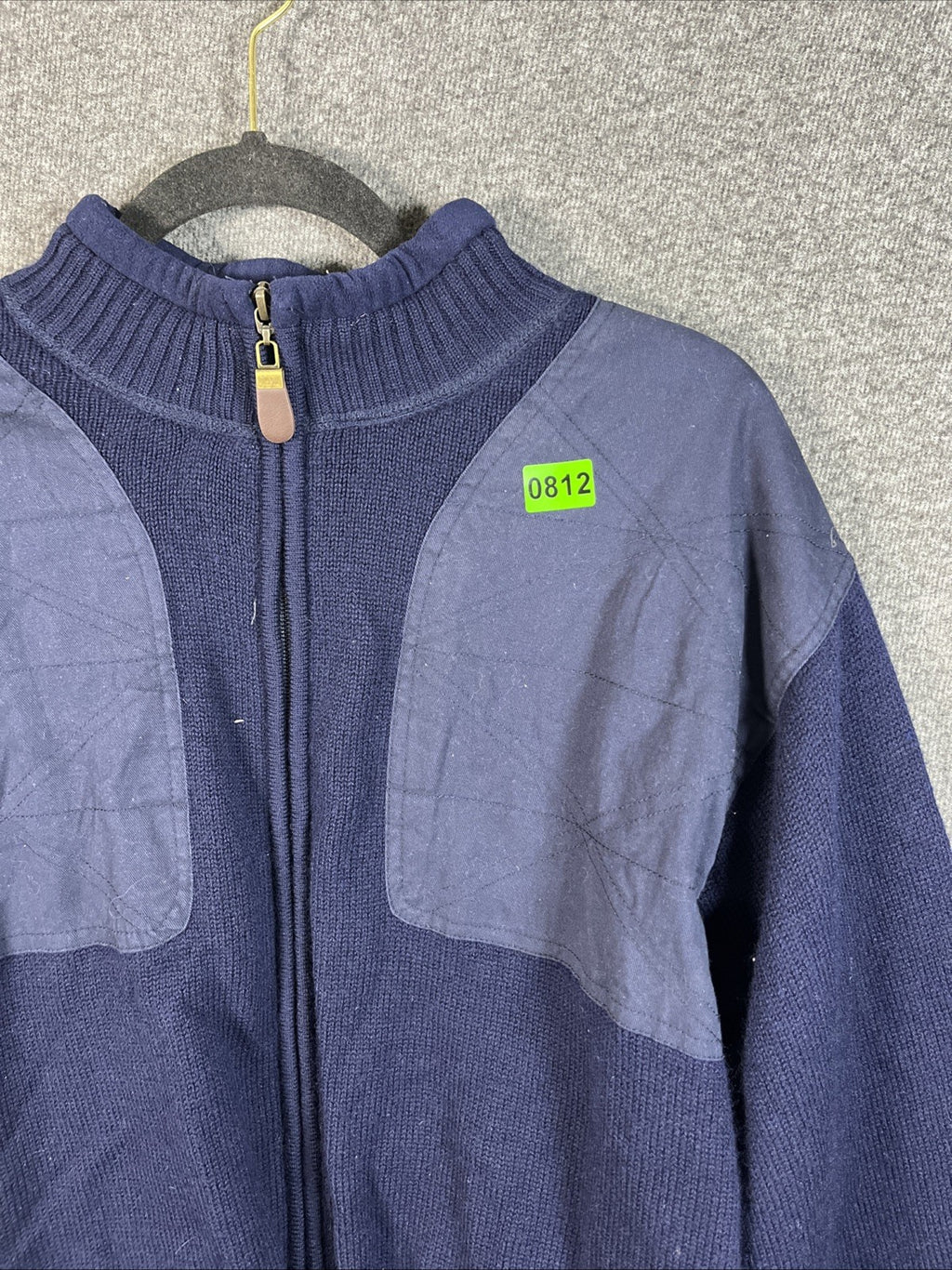 Orvis Men XL Foul Weather Sweater Wool Lined Navy Blue Fleece Lined Pockets VTG