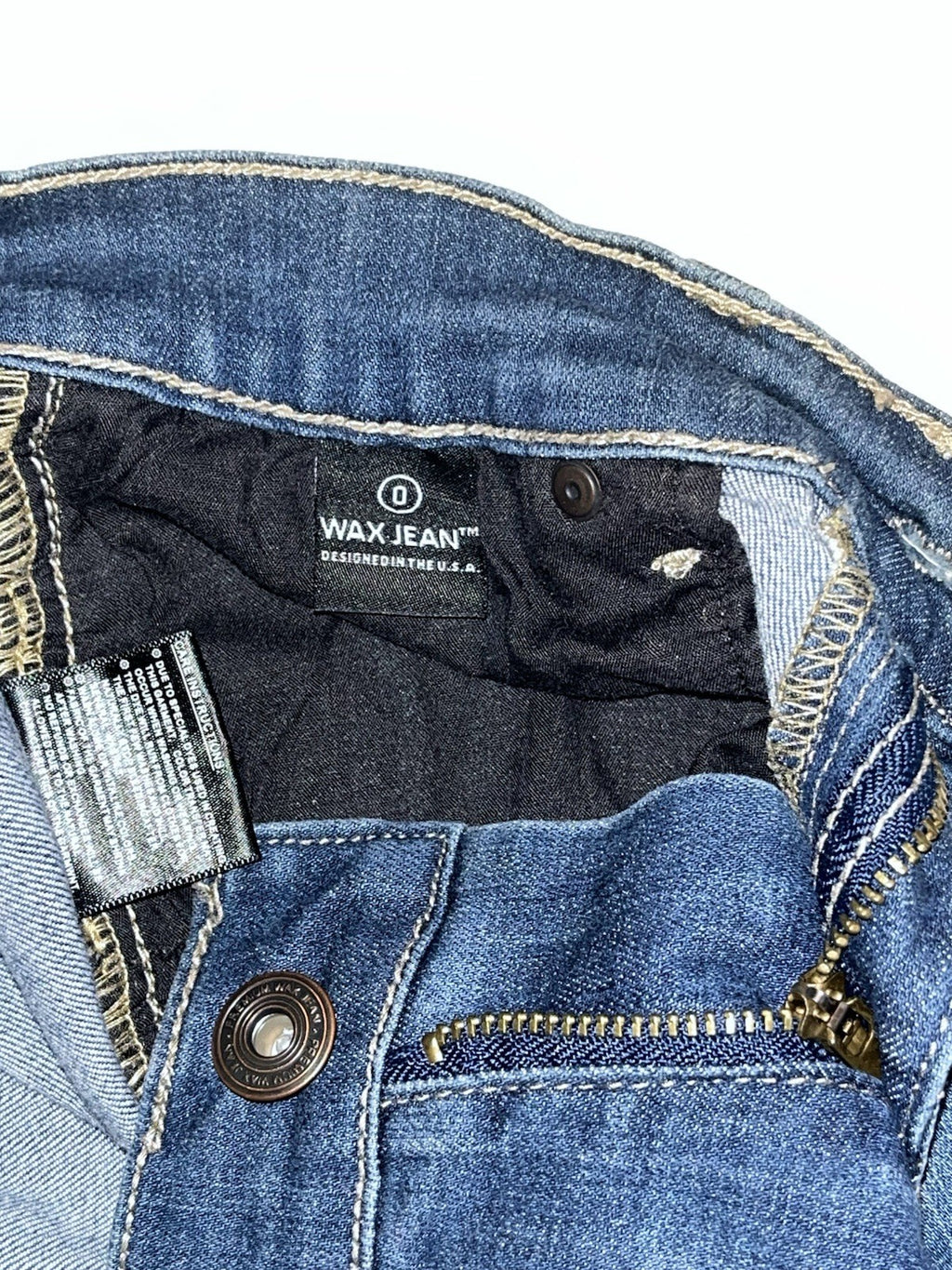 Wax Jeans Womens Denim Blue Ripped Knee Size 0 Pockets Button Zip