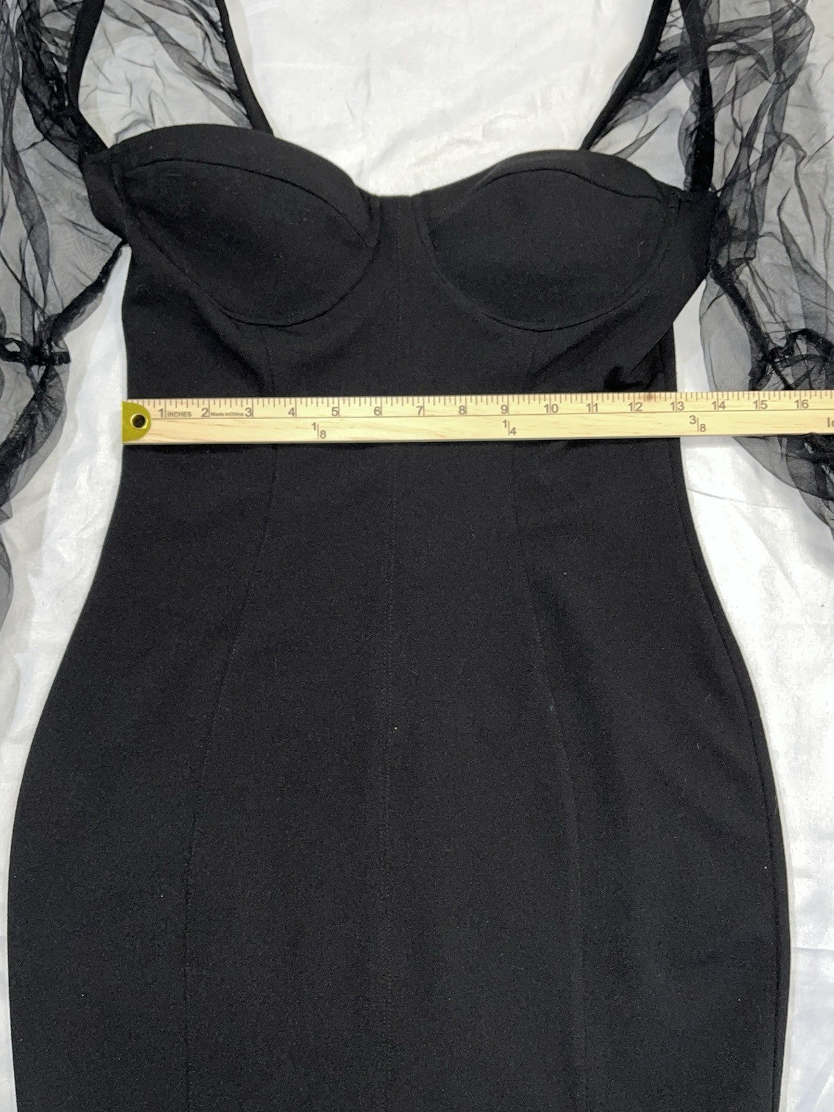 Haute Monde Sz M Bustier Black Bodycon Mini Dress Sheer Sleeves Goth Steampunk