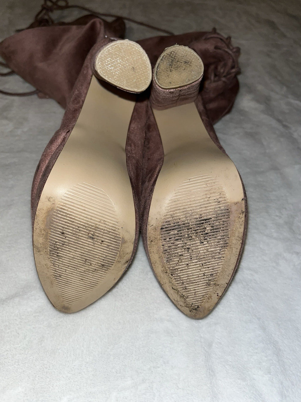 Rose Pink Faux Suede Over the knee Platform Boots Lace Back Size 8