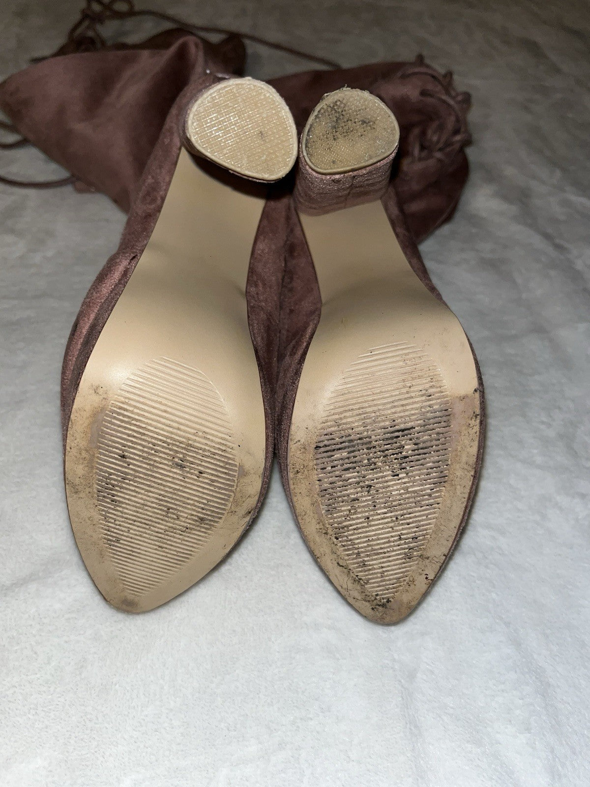 Rose Pink Faux Suede Over the knee Platform Boots Lace Back Size 8
