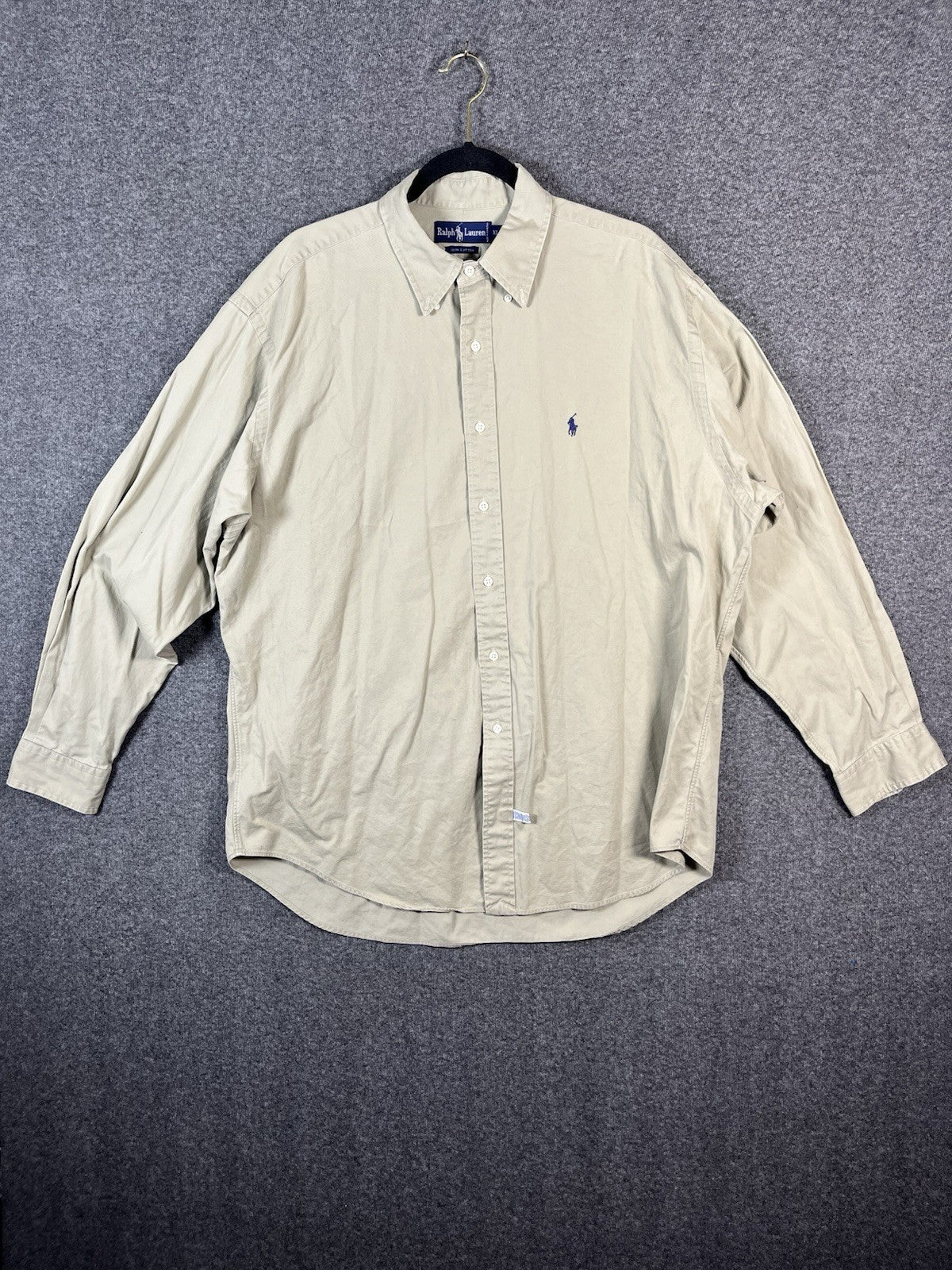 Polo Ralph Lauren Men's XL Big Shirt Beige Button-Down Long Sleeve 100% Cotton