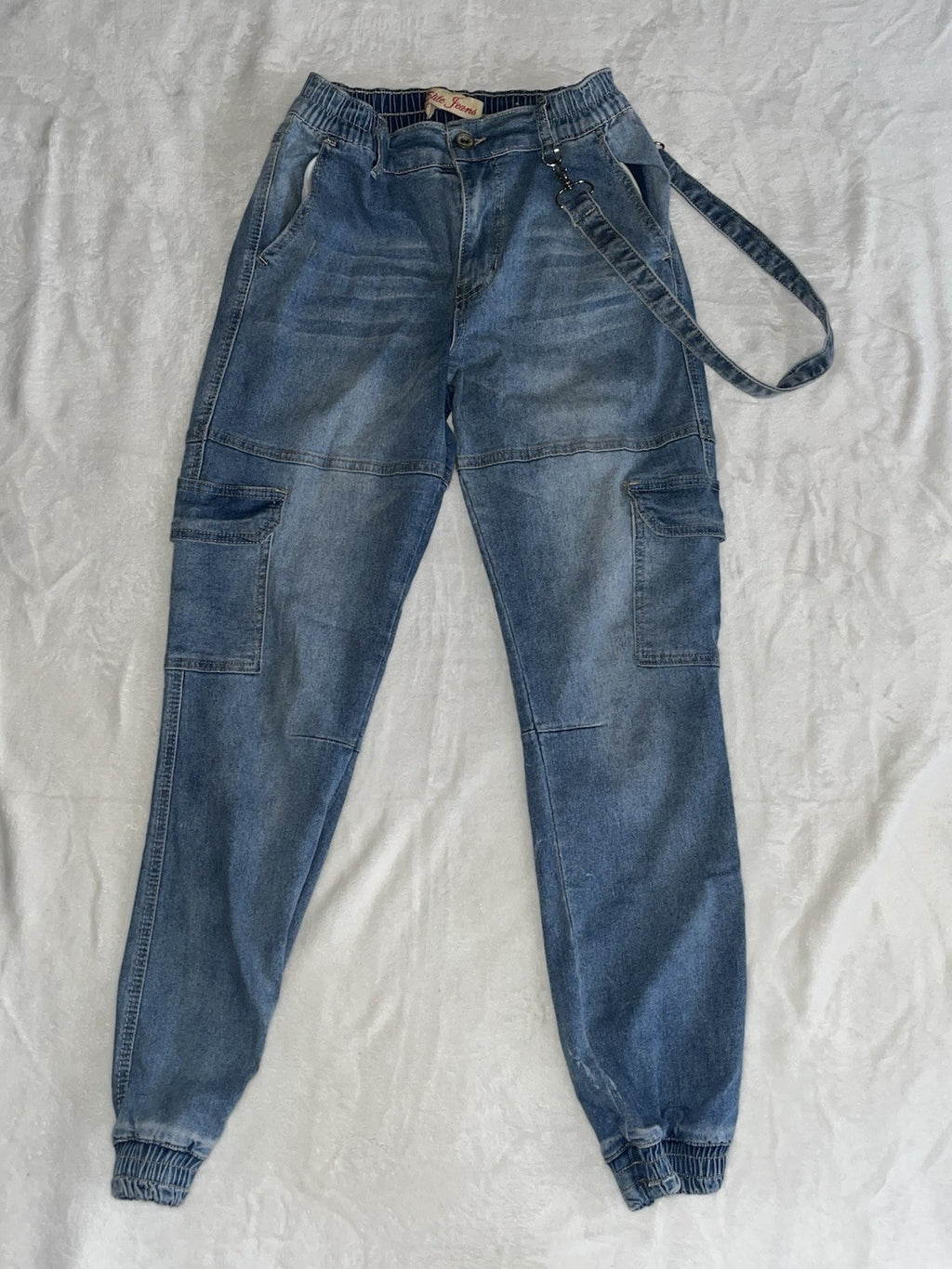 Elite Jeans Jogger Blue Denim Cargo Pockets Pull On Medium 
