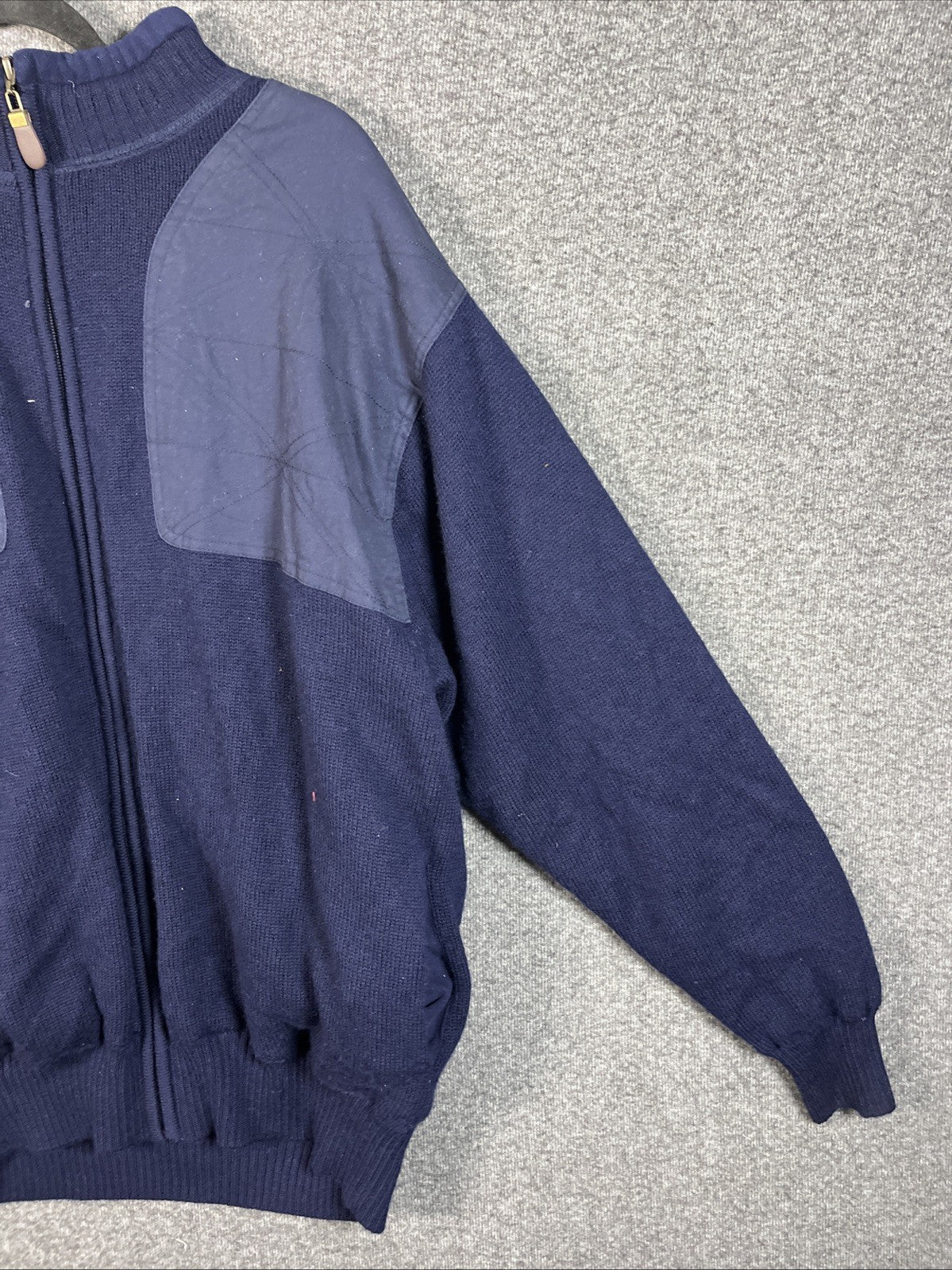 Orvis Men XL Foul Weather Sweater Wool Lined Navy Blue Fleece Lined Pockets VTG