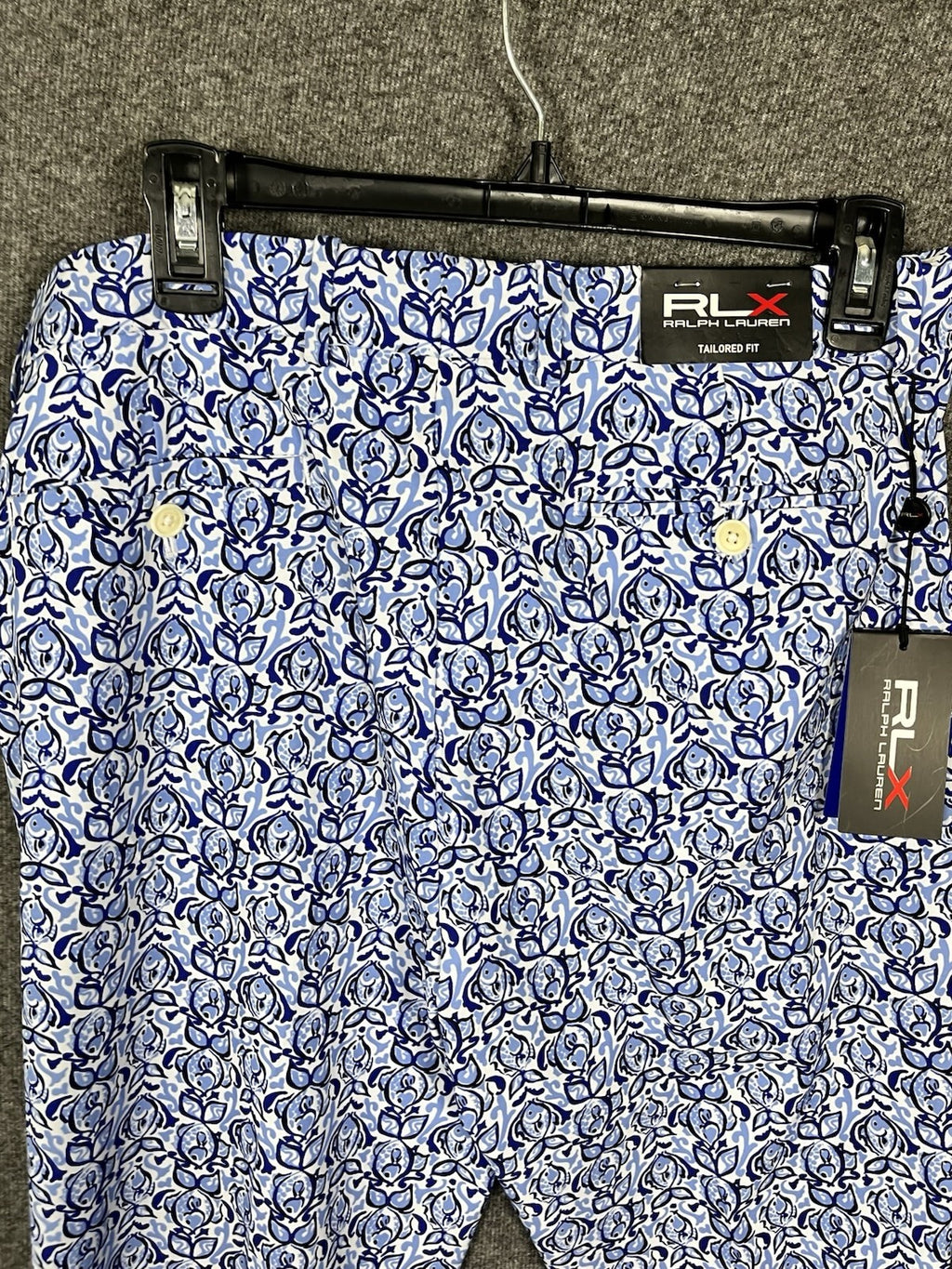 RLX RALPH LAUREN POLO WATER REPELLENT GOLF PANTS FISH PRINT BLUE 33x32 34 NWTS