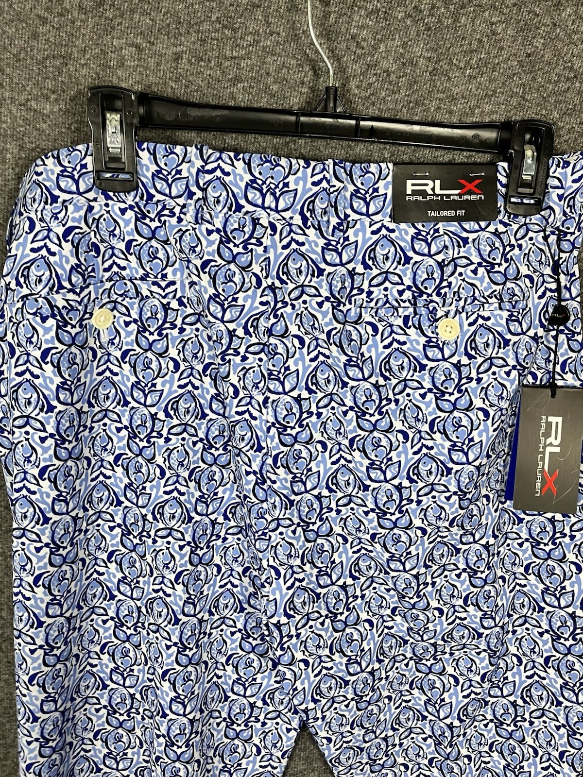 RLX RALPH LAUREN POLO WATER REPELLENT GOLF PANTS FISH PRINT BLUE 33x32 34 NWTS