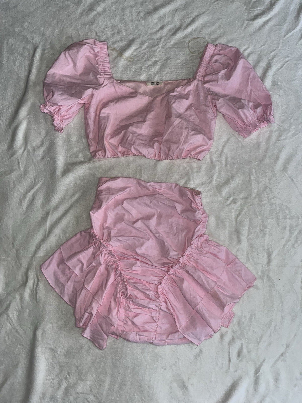 puff sleeve ruffle mini skirt set small Women’s Scoop Neck Pull On 