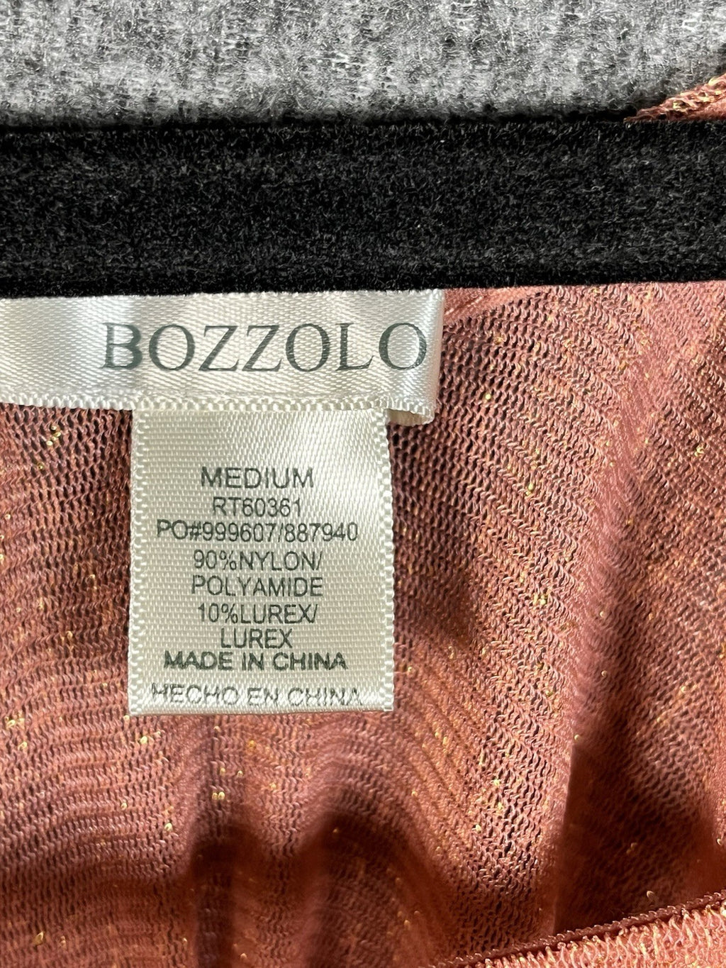 Bozzolo Velvet Glove Bodysuit in peach Mesh Medium Long sleeve 