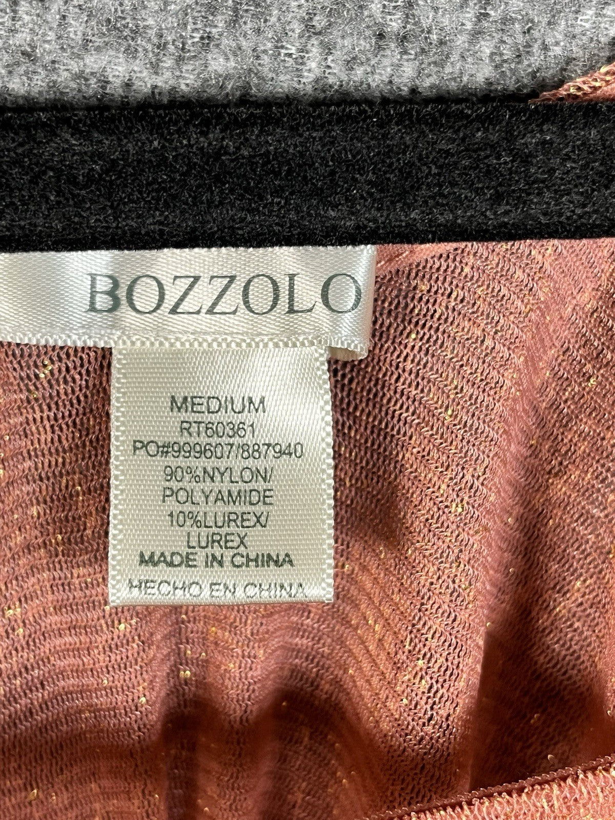 Bozzolo Velvet Glove Bodysuit in peach Mesh Medium Long sleeve 