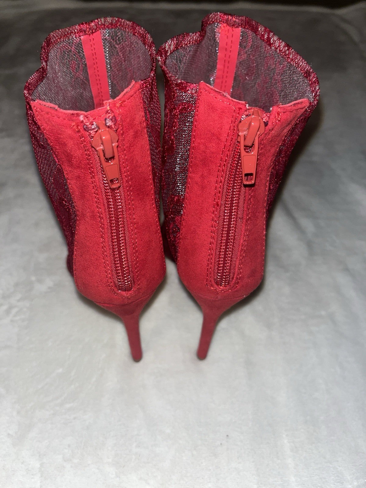 Fashion Nova Red JAYC Lace Ankle Bootie Stiletto Heel Womens Size 6 