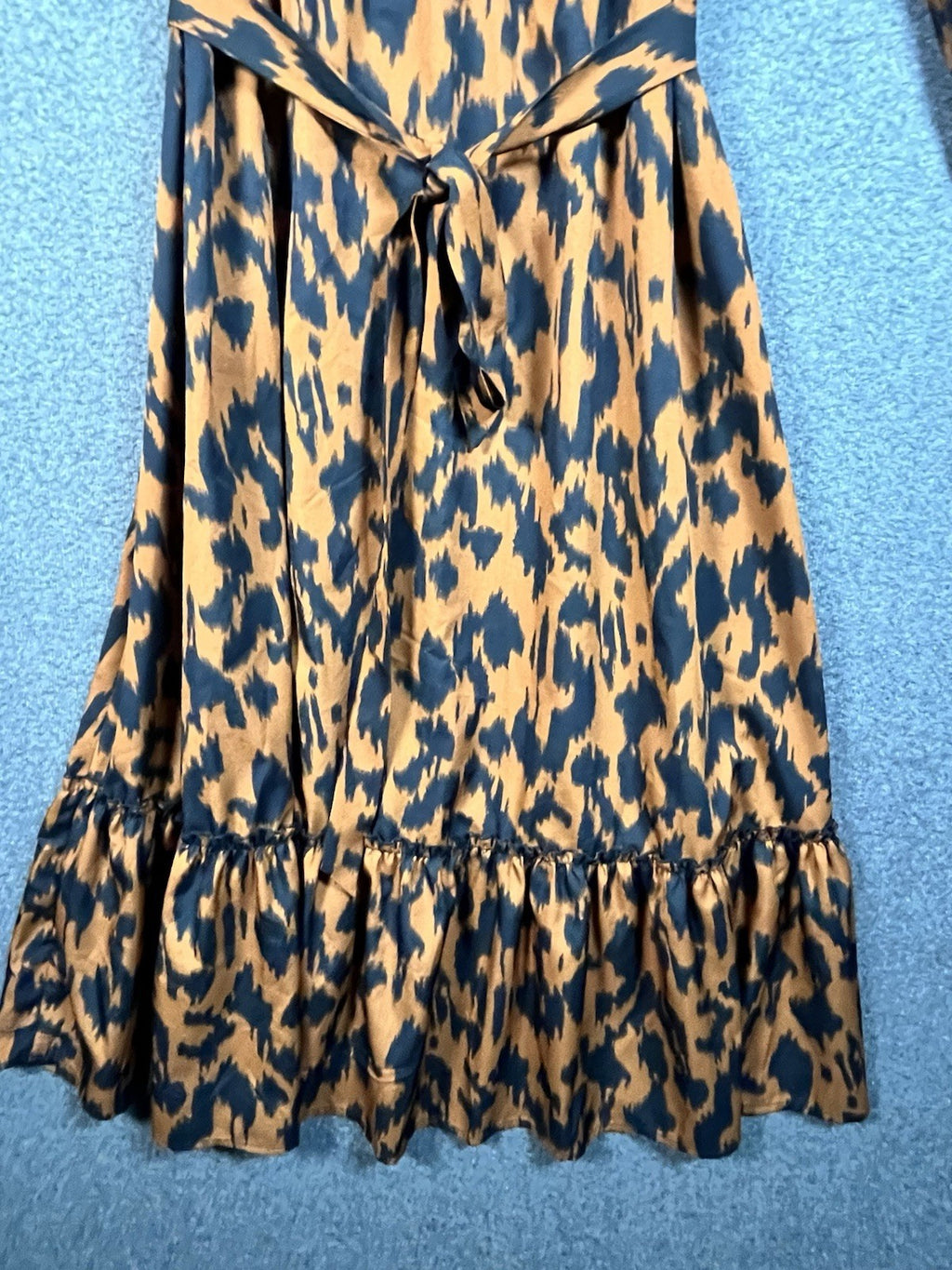 Shein allover print lantern sleeve ruffle hem belted dress Medium 