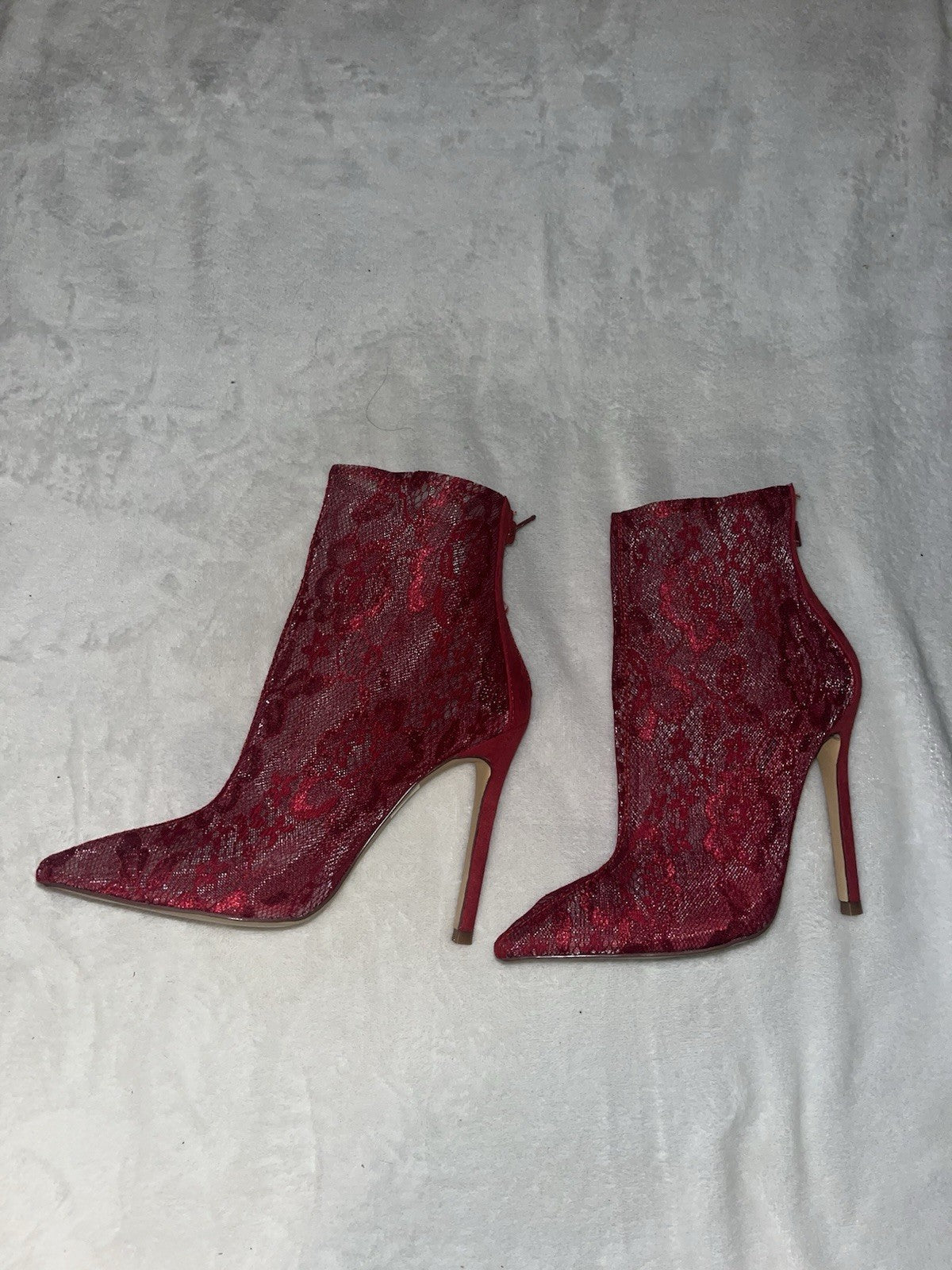 Fashion Nova Red JAYC Lace Ankle Bootie Stiletto Heel Womens Size 6 