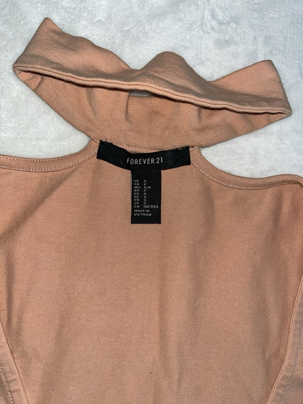 Forever 21 Bodycon Dress Small Tan Cotton Neck Band Short Sleeve Round Neck 