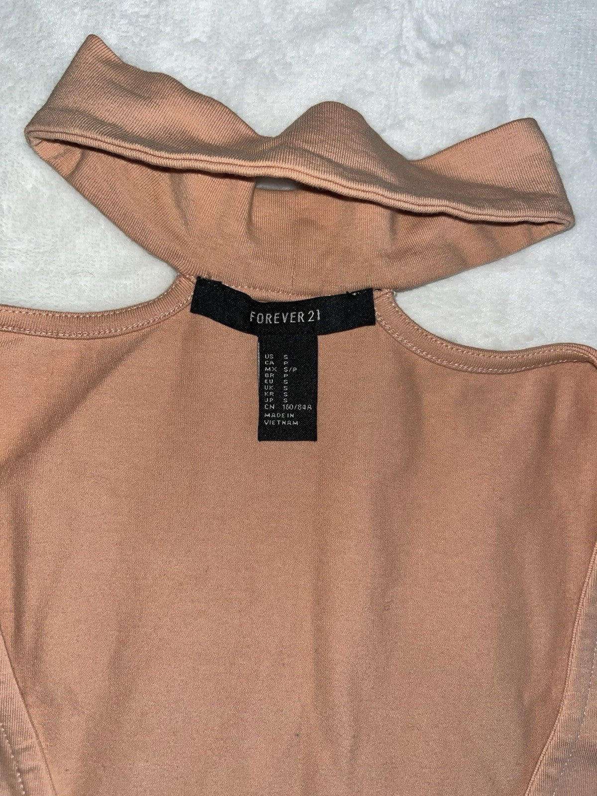 Forever 21 Bodycon Dress Small Tan Cotton Neck Band Short Sleeve Round Neck 