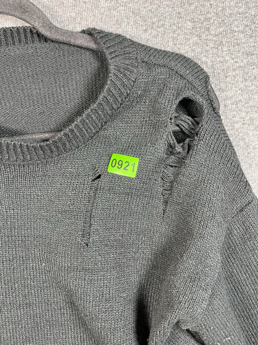 Black distressed knit sweater Unisex Long Sleeve 