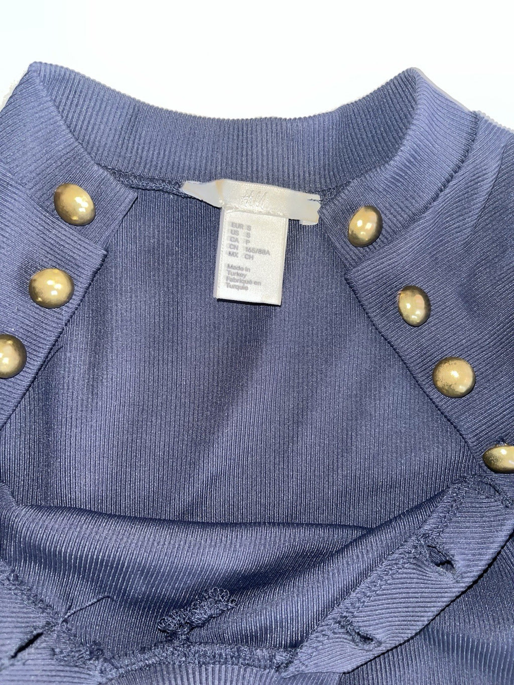H&M Womens Embellished Tunic Sweater Blue Long Sleeve Studded Small Slim Fit