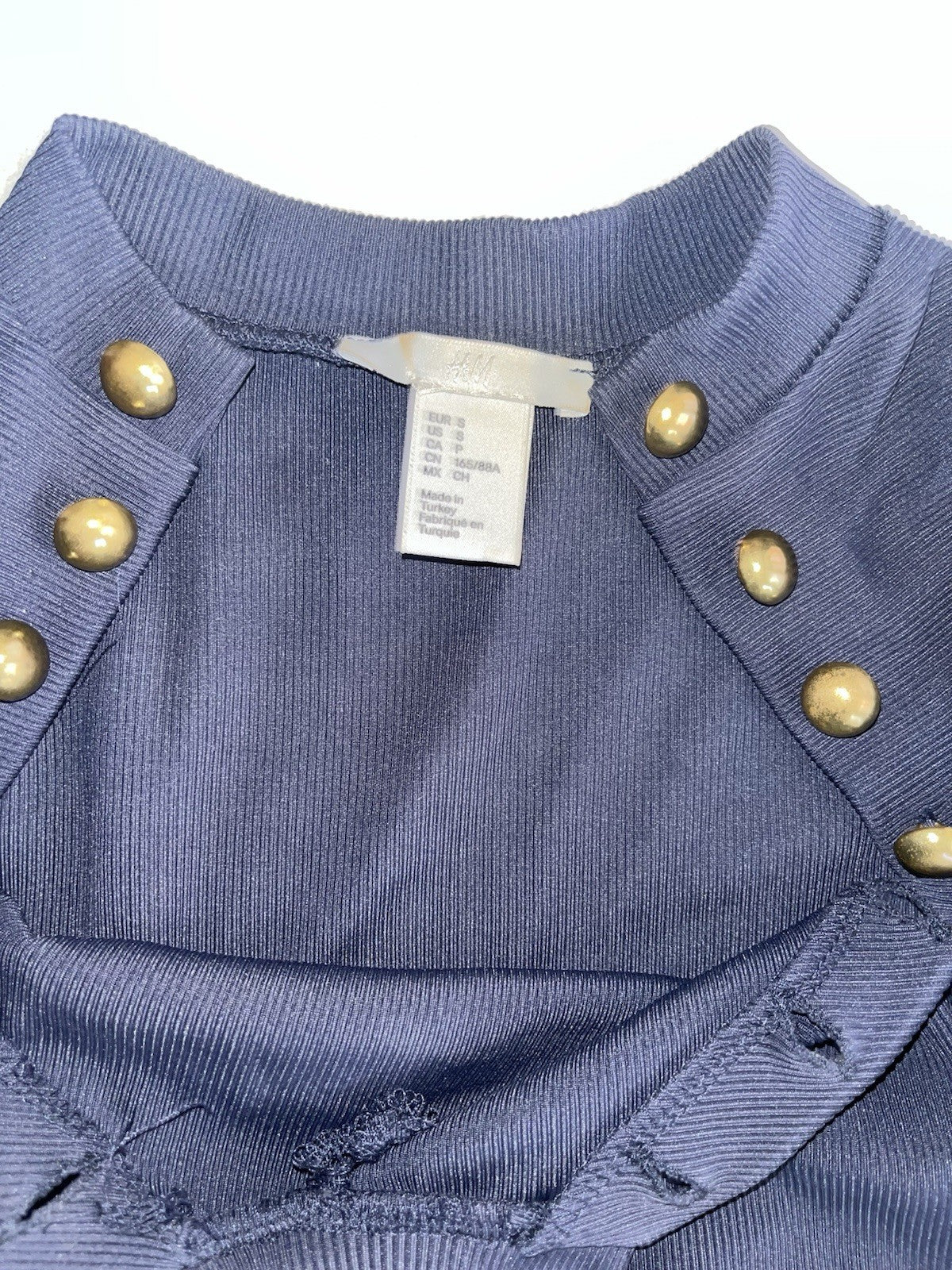 H&M Womens Embellished Tunic Sweater Blue Long Sleeve Studded Small Slim Fit