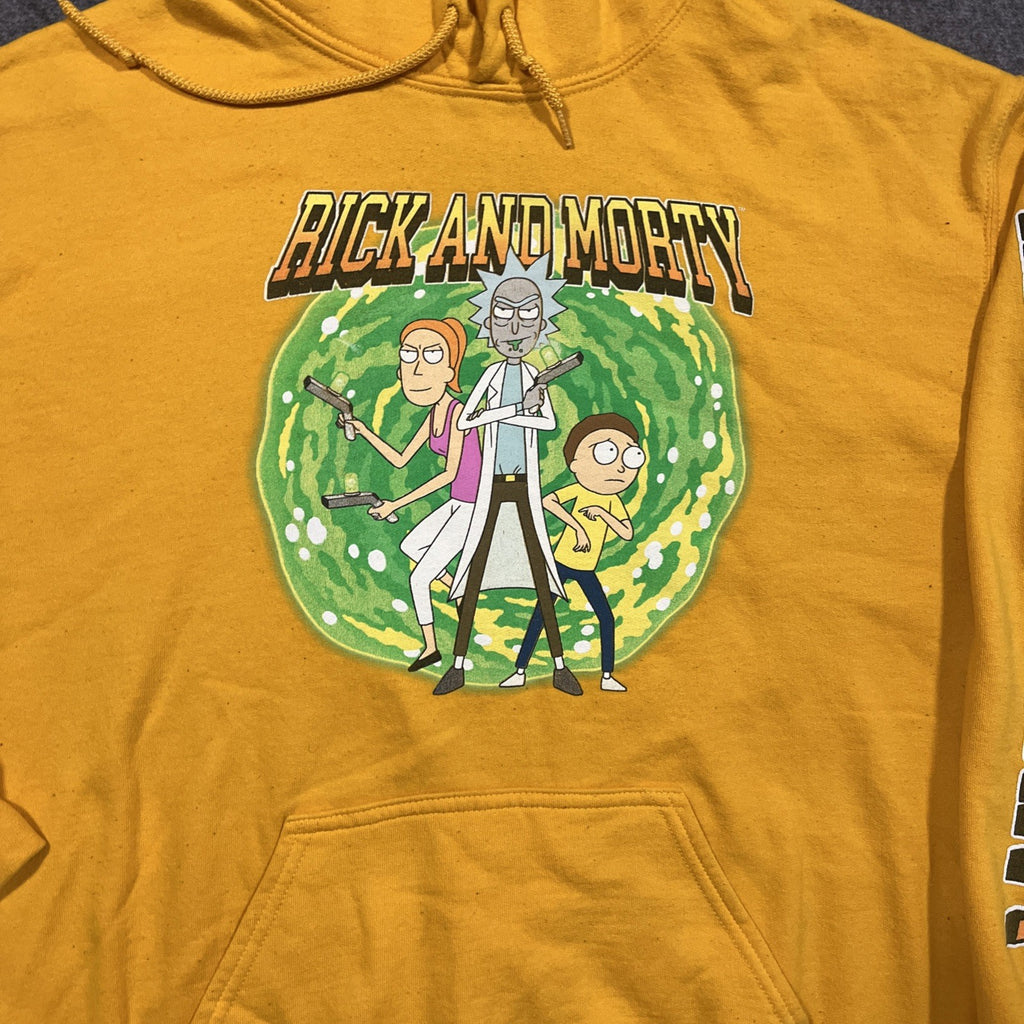 Ricky And Morty Hoodie Graphic Size Medium Yellow Long Sleeve