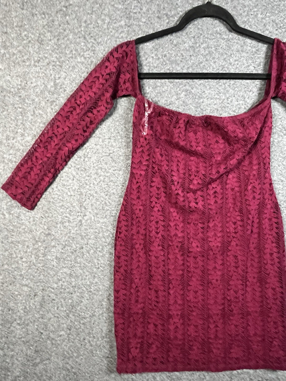 Fashion Nova long-sleeve, off-the-shoulder, magenta lace mini dress Medium 