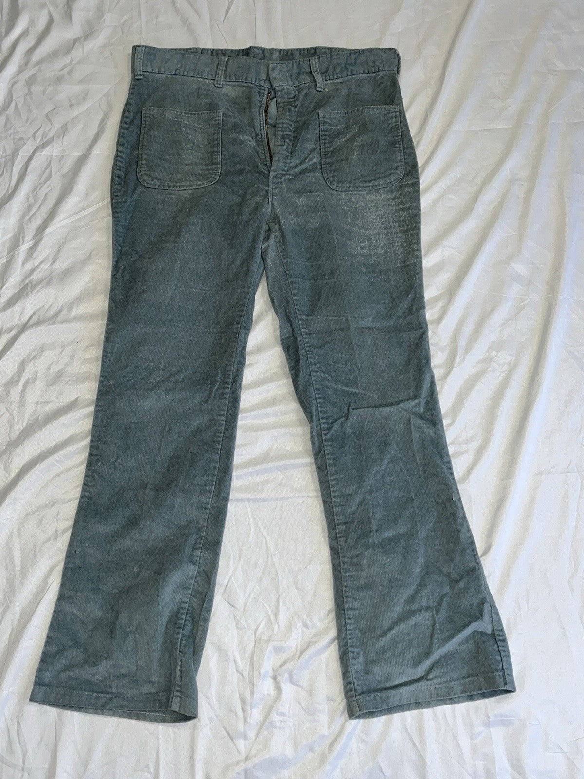 Vintage Corduroy Pants Unisex Green Size Large (missing Button) Boot Cut