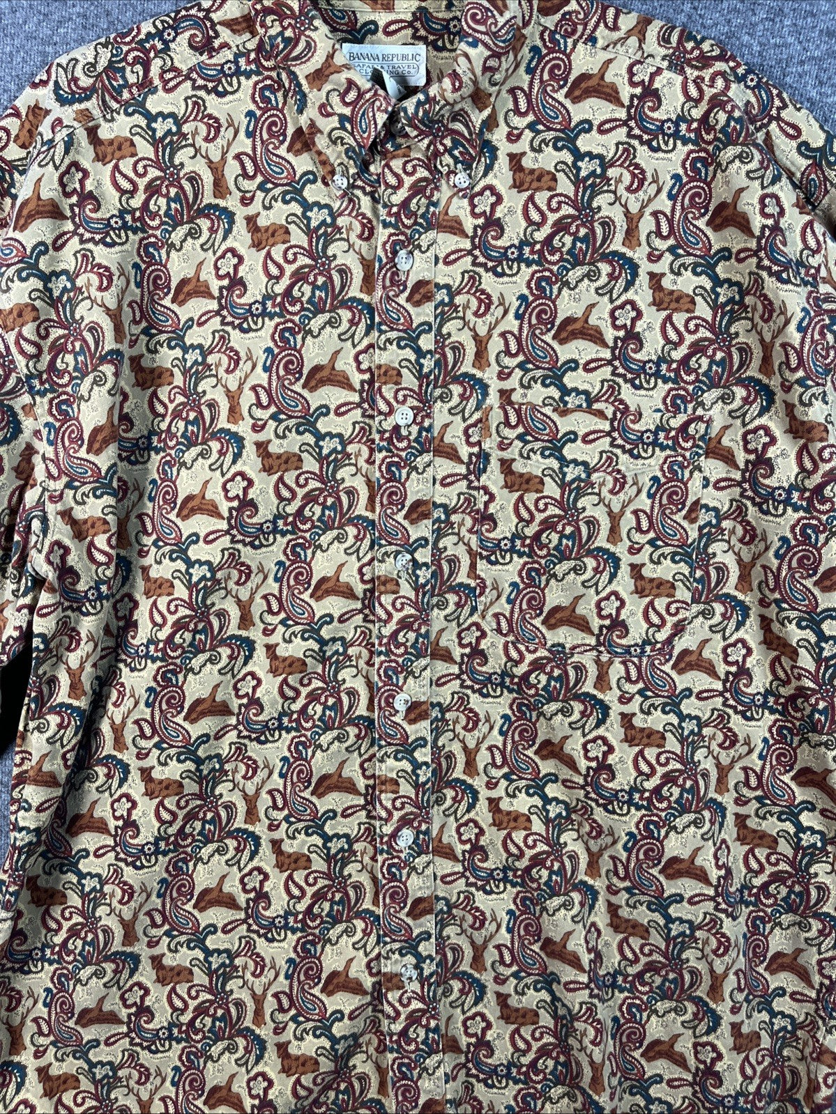 vintage Banana Republic button-down shirt Paisley Animal Safari &Travel Co. L 