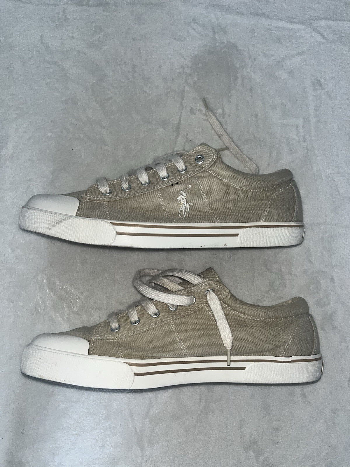 Beige And White Polo Sneakers Lace Up Size 11 Casual Hard Toe