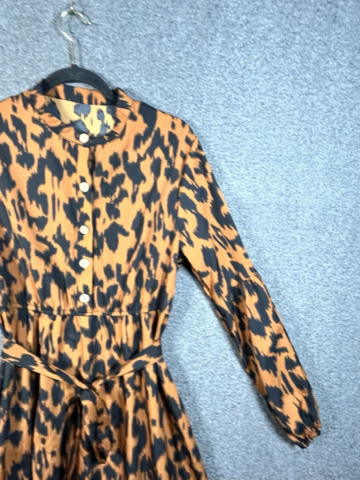 Shein allover print lantern sleeve ruffle hem belted dress Medium 