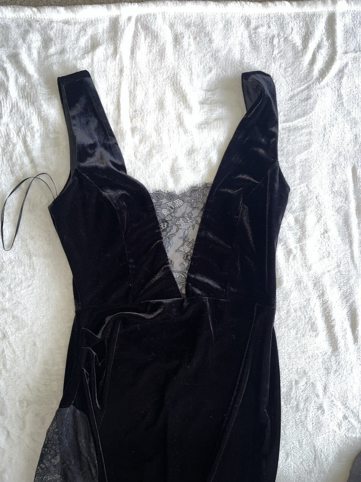 Women’s Black Midi Dress Velour M Slit V Neck 