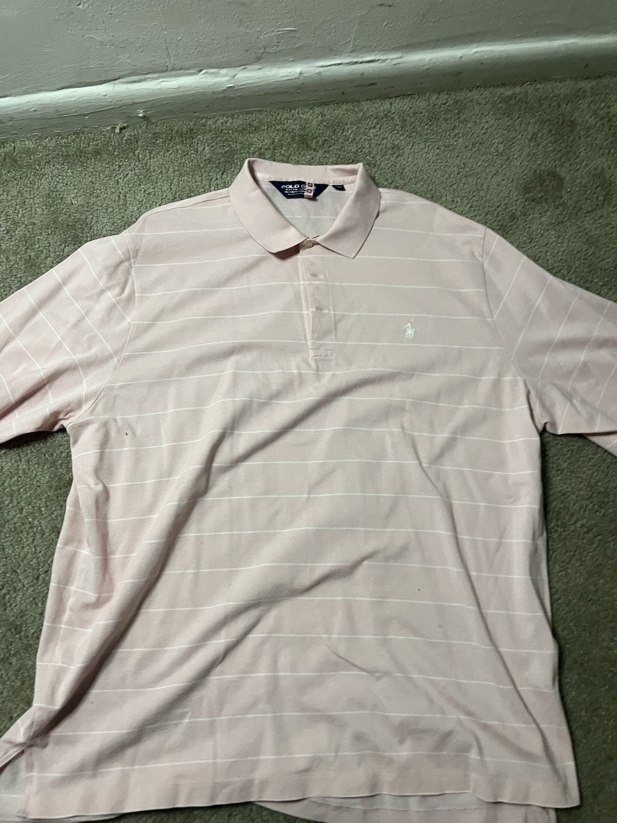 Polo Golf Ralph Lauren Polo Cotton Pink & White Stripe Preppy Shirt Size XL
