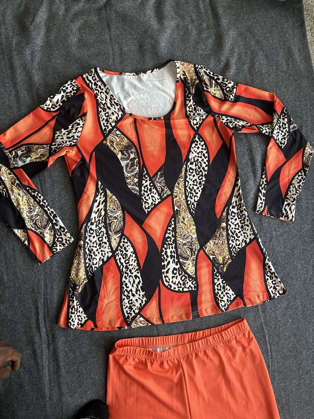 EMERY ROSE 2pcs Women's Fleece Loose Long Sleeve Shirt Set Orange XL Pants 