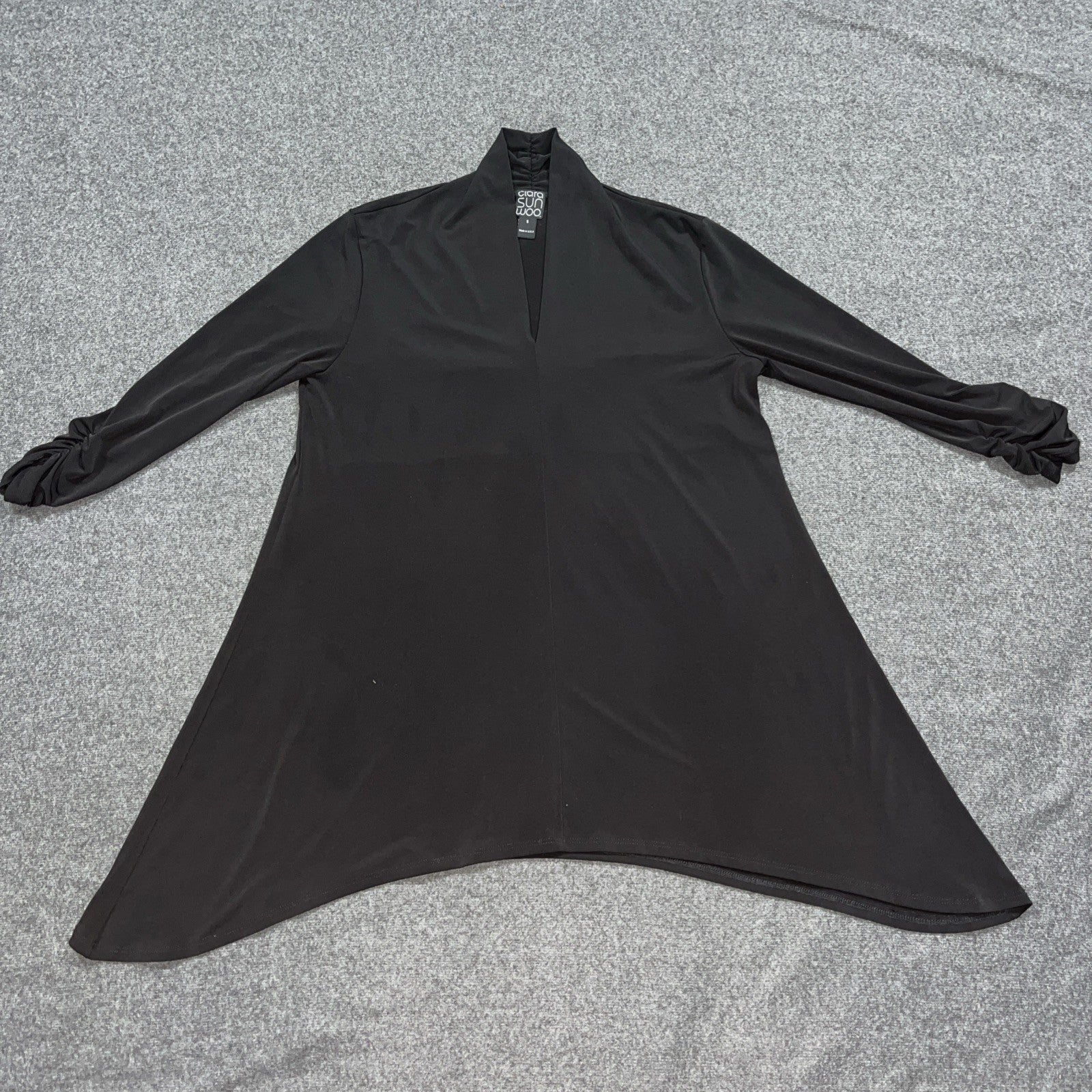 Clara Sunwoo Gray Knit Top M Ruched Sides Long Sleeves V Neckline