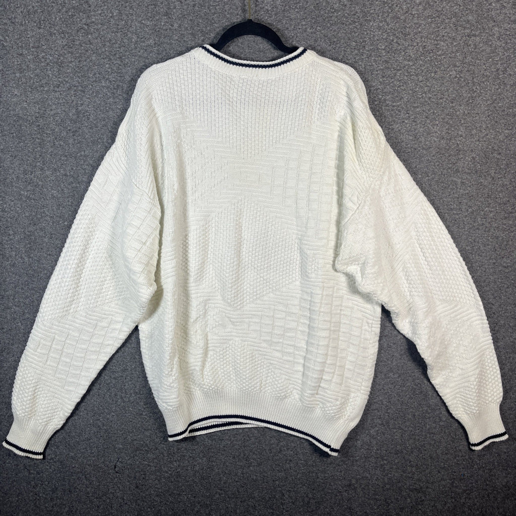 vintage nautical sweaters mens White long sleeve knitted crew neck extra large 