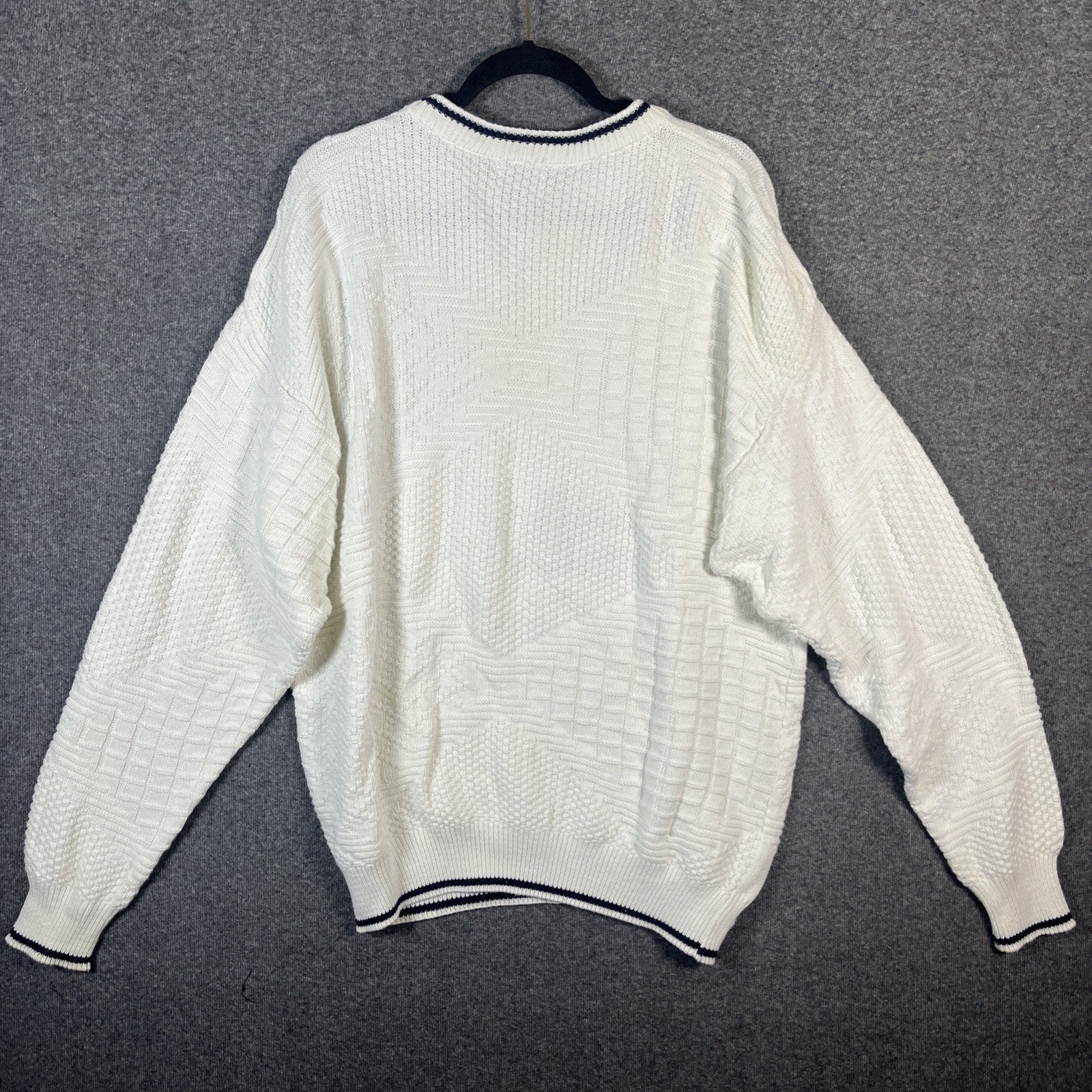 vintage nautical sweaters mens White long sleeve knitted crew neck extra large 