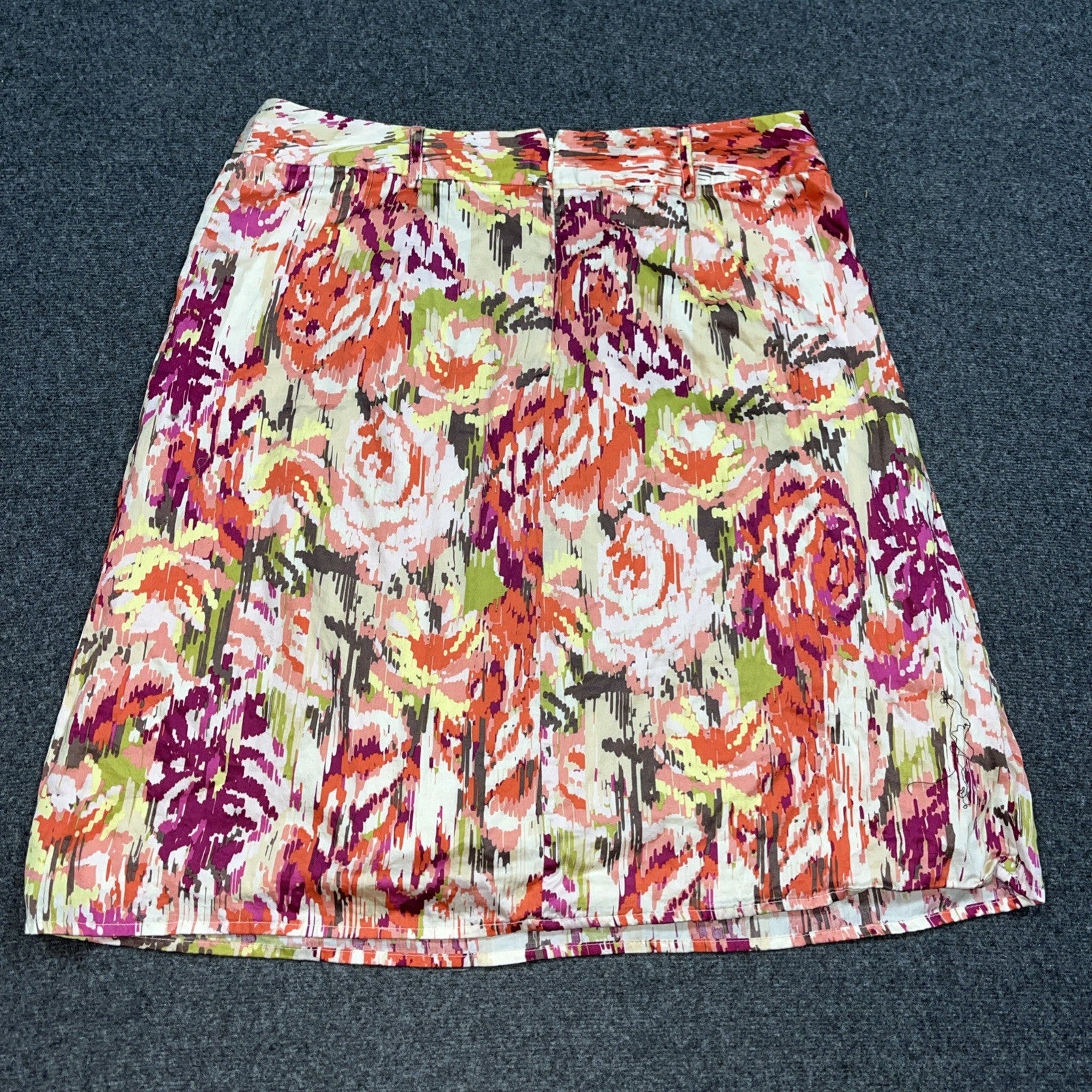 LIZ CLAIBORNE Watercolor Floral COTTON TWILL Pocket BACK-ZIP A-Line Skirt Sz 10p