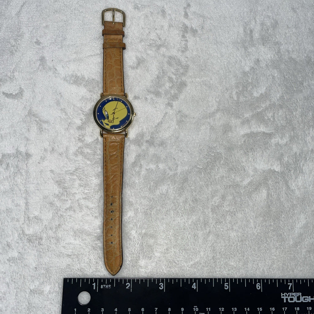 1994 Armitron Watch Tweety Bird Warner Brothers Leather Tan Stainless  UNTESTED 