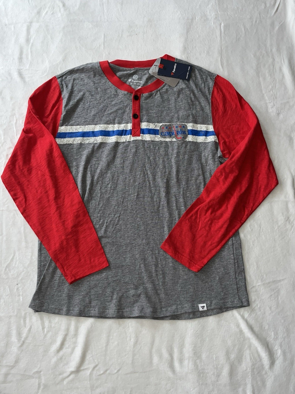 Washington Capitals Long Sleeve T Shirt Red/Gray Men’s Crew Neck Cotton 2XL