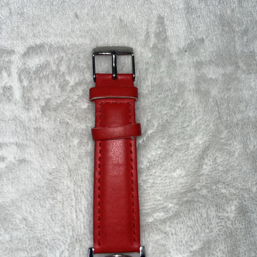 Disney Mickey Mouse Watch Roman Numeral Red Band Unisex Silver Round Leather