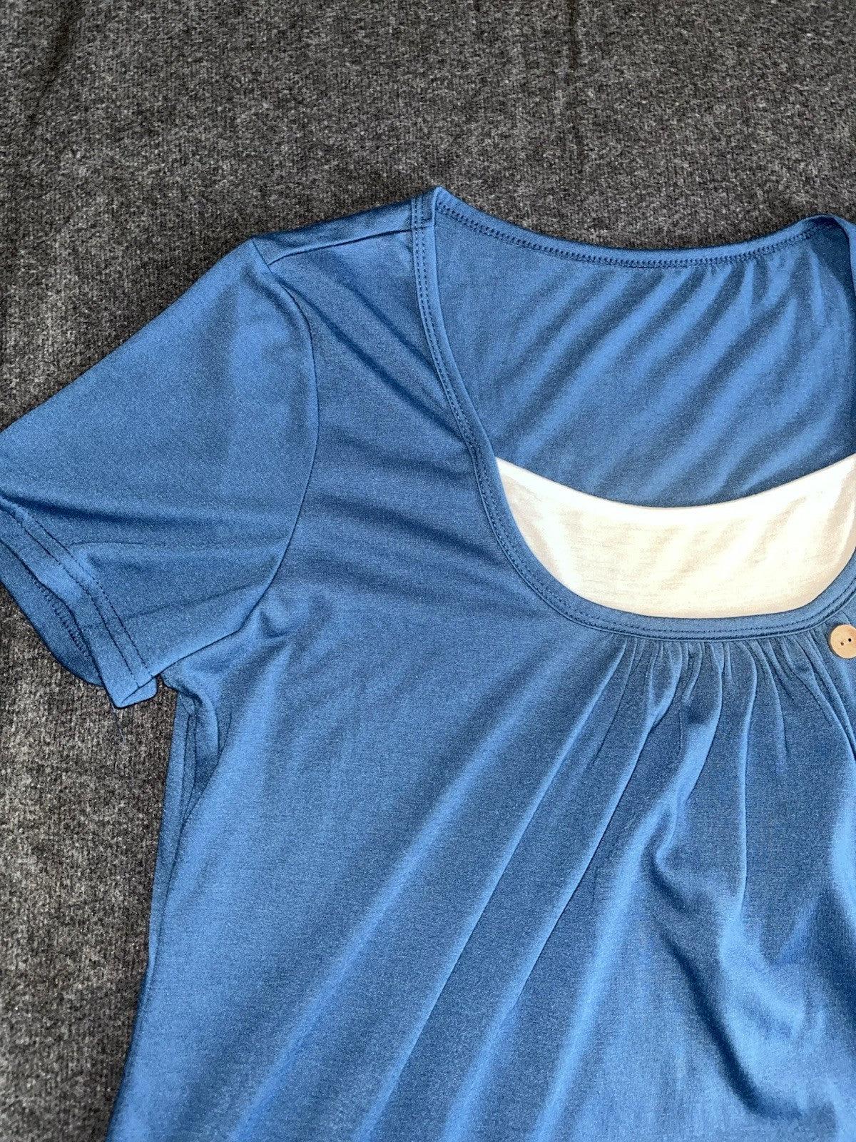 Women’s Color Block T Shirt Buttons Blue And White Short Sleeve XL