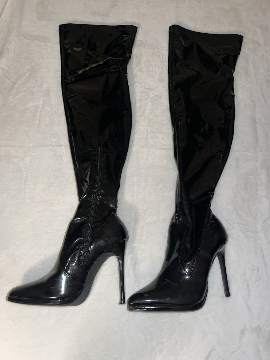 Women’s Thigh-High Heel Leather Black Boots Stiletto 8