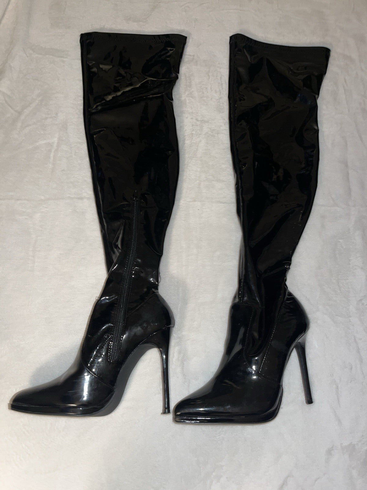Women’s Thigh-High Heel Leather Black Boots Stiletto 8