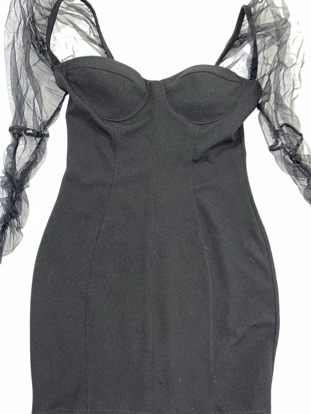 Haute Monde Sz M Bustier Black Bodycon Mini Dress Sheer Sleeves Goth Steampunk