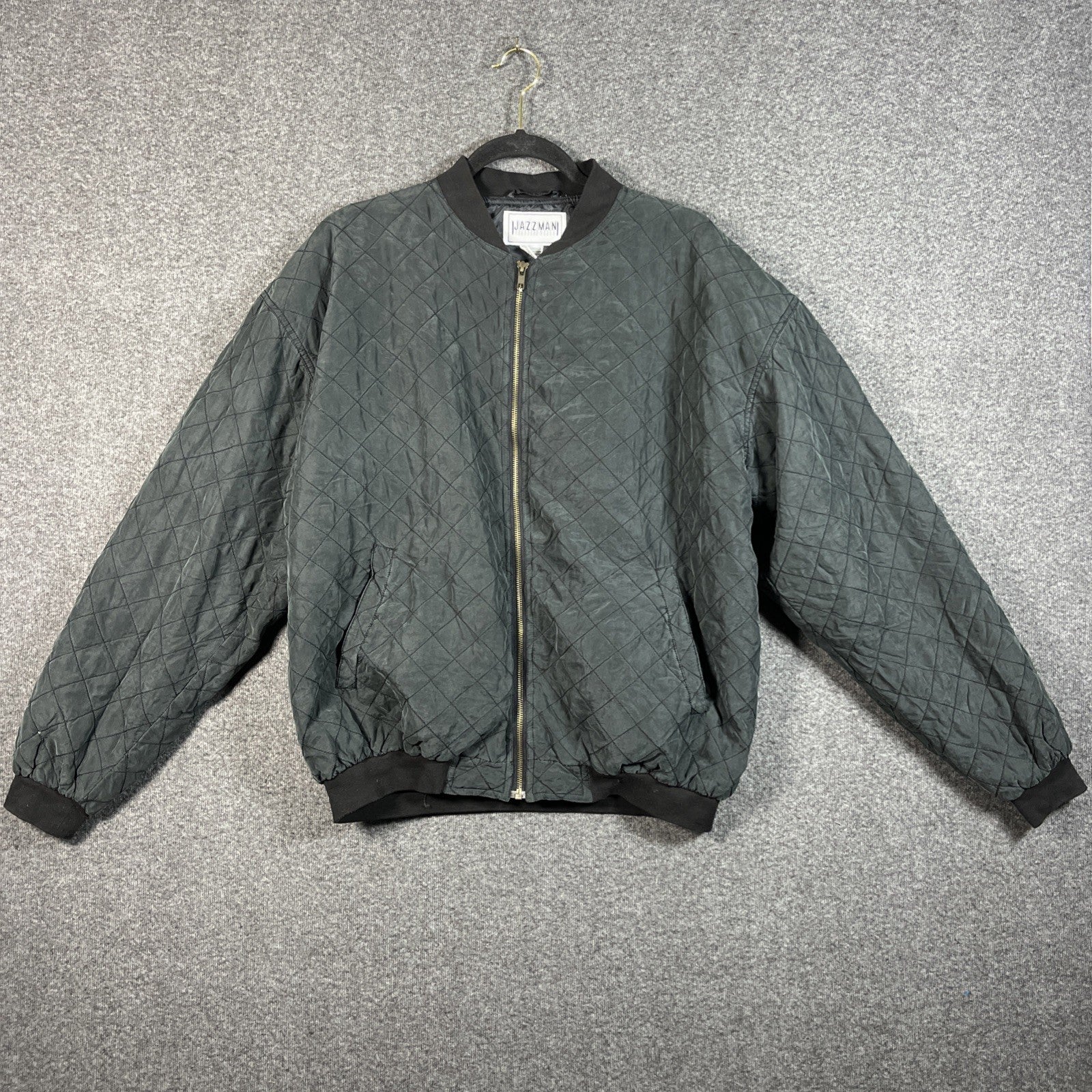 Jazzman Men’s Quilted Bomber Jacket Long Sleeve Silk M Polyester Black