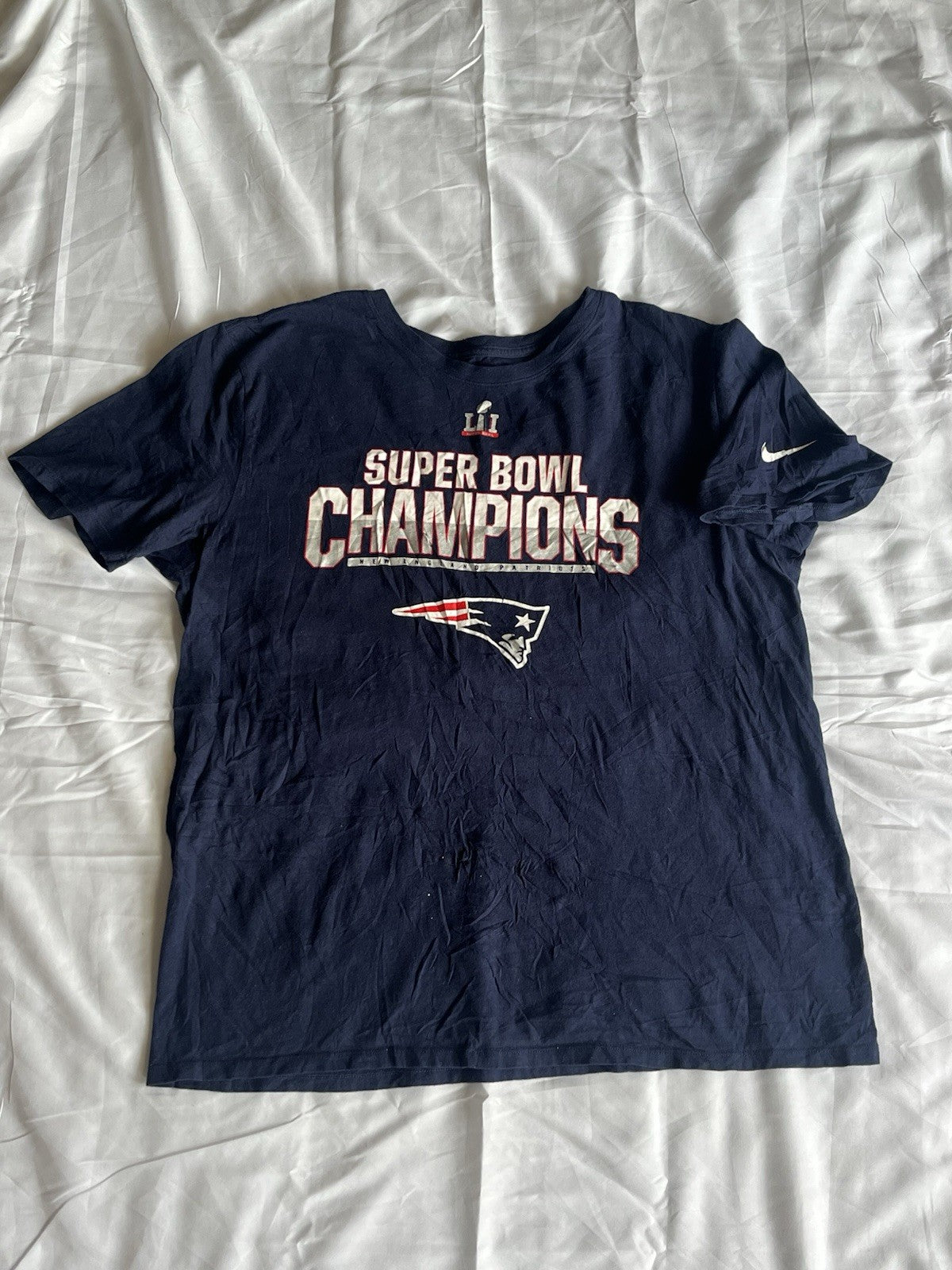 New England Patriots Super Bowl 50 T Shir Men Blue Graphic Logo Print Size XL