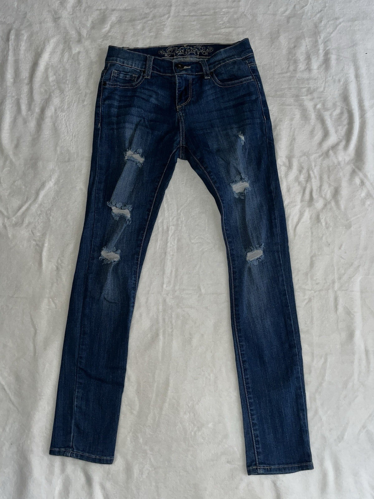 Wax Jeans Womens Denim Blue Ripped Knee Size 0 Pockets Button Zip