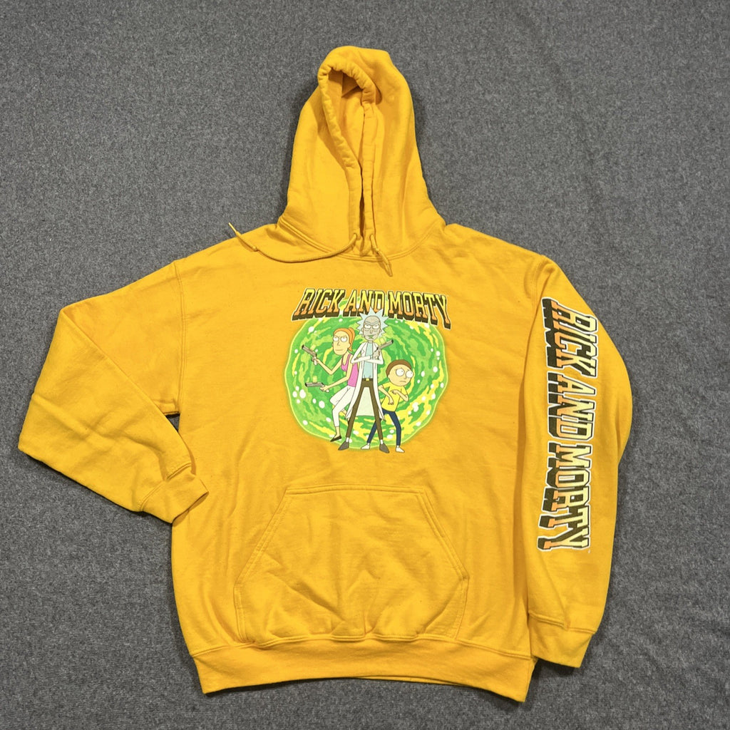 Ricky And Morty Hoodie Graphic Size Medium Yellow Long Sleeve