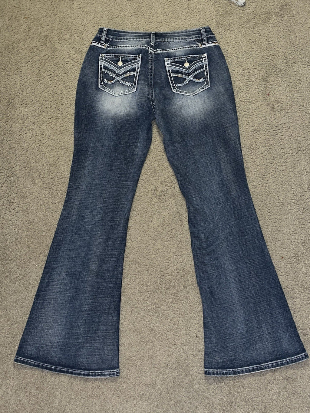 Flamingal Jeans Women’s Denim Faded Knee Bell Bottom Size L