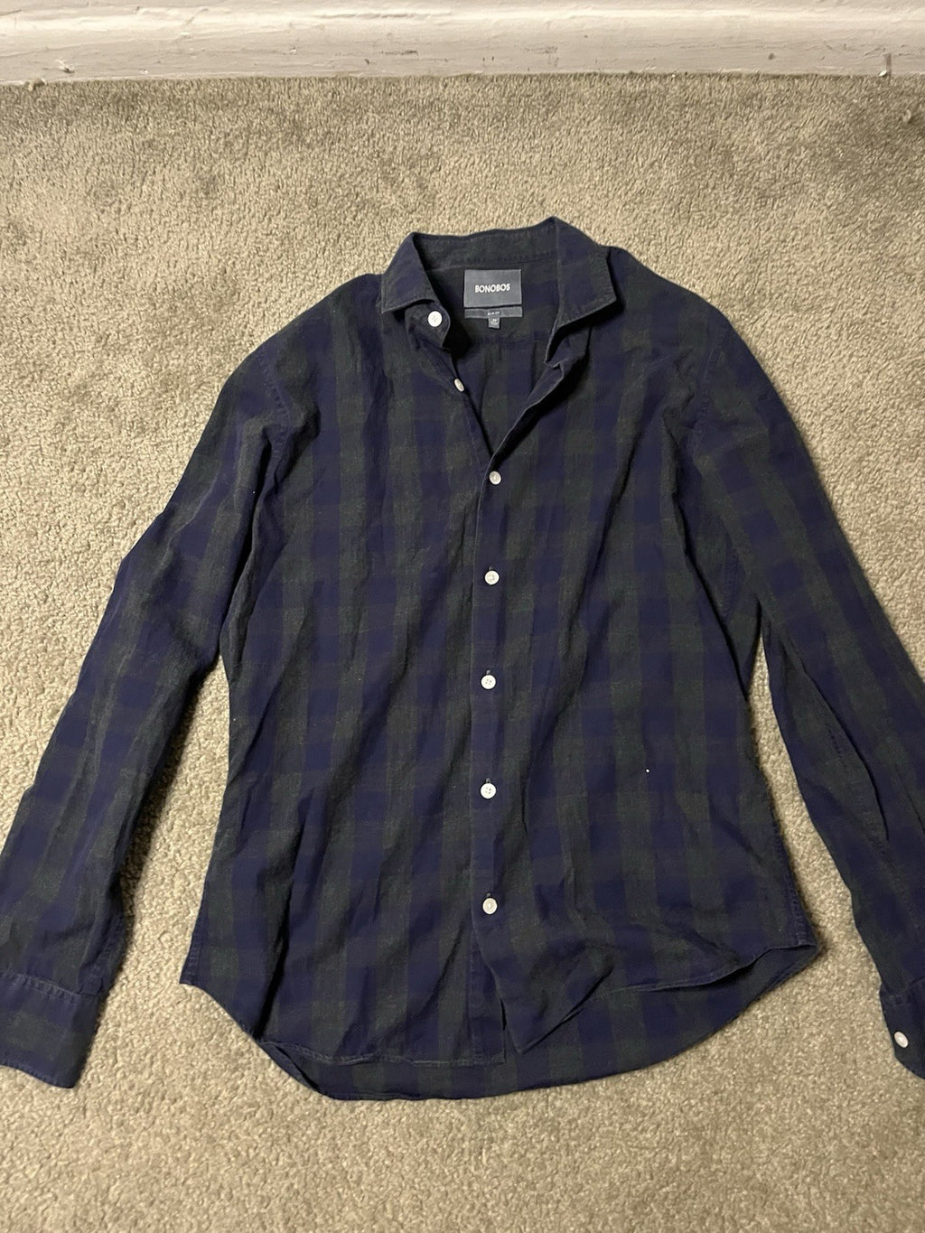 Bonobos Long Sleeve Slim Fit Polo Shirt Button Down Dark Blue Medium 