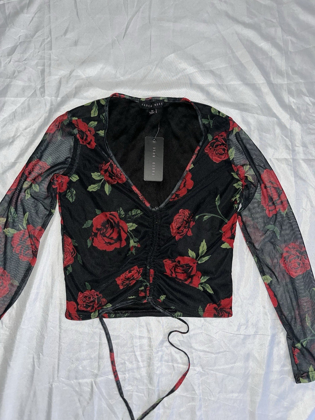 Faded Rose 2 Piece Skirt Set Black Red Rose Design Medium V Neck 